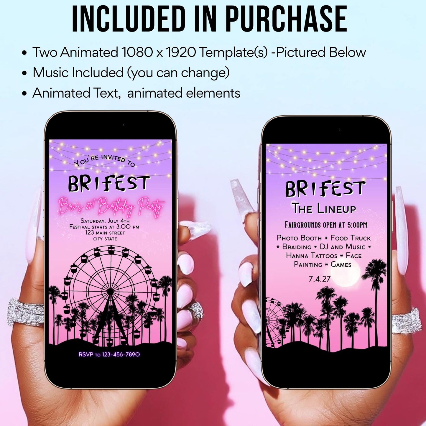 Digital Music Festival Video Invite Coachella Editable Evite Animated Ferris Wheel Mobile Invitation