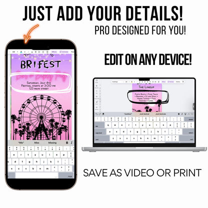 Digital Music Festival Video Invite Coachella Editable Evite Animated Ferris Wheel Mobile Invitation