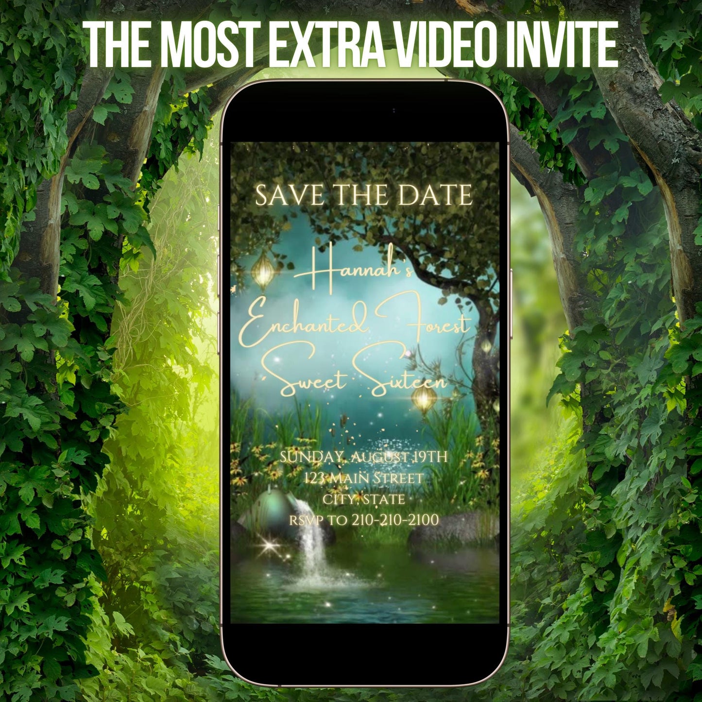 Enchanted Garden Forest Birthday Video Invitation Canva Template Animated Fairy Party Digital Evite Download Magical Woodland evite for her
