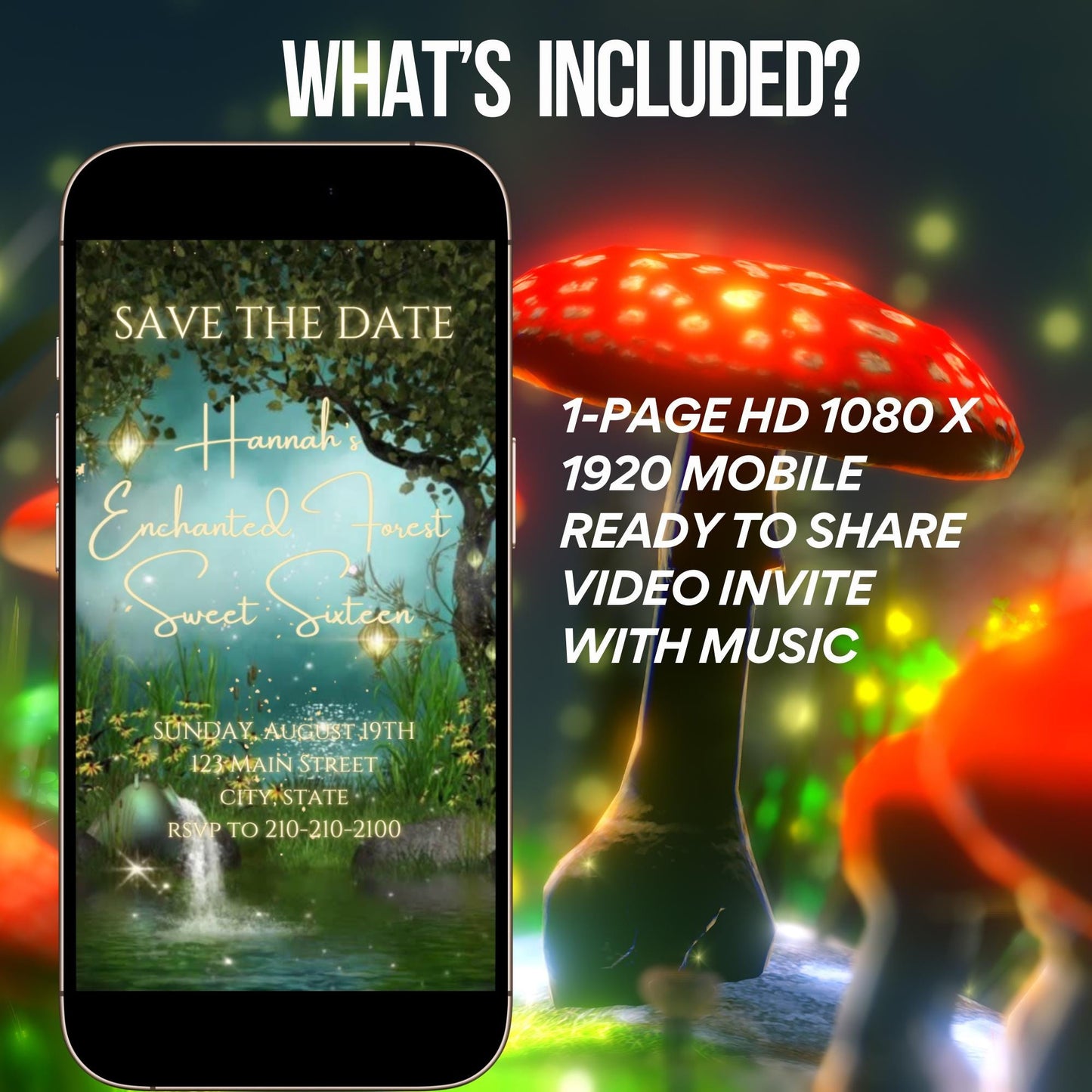 Enchanted Garden Forest Birthday Video Invitation Canva Template Animated Fairy Party Digital Evite Download Magical Woodland evite for her