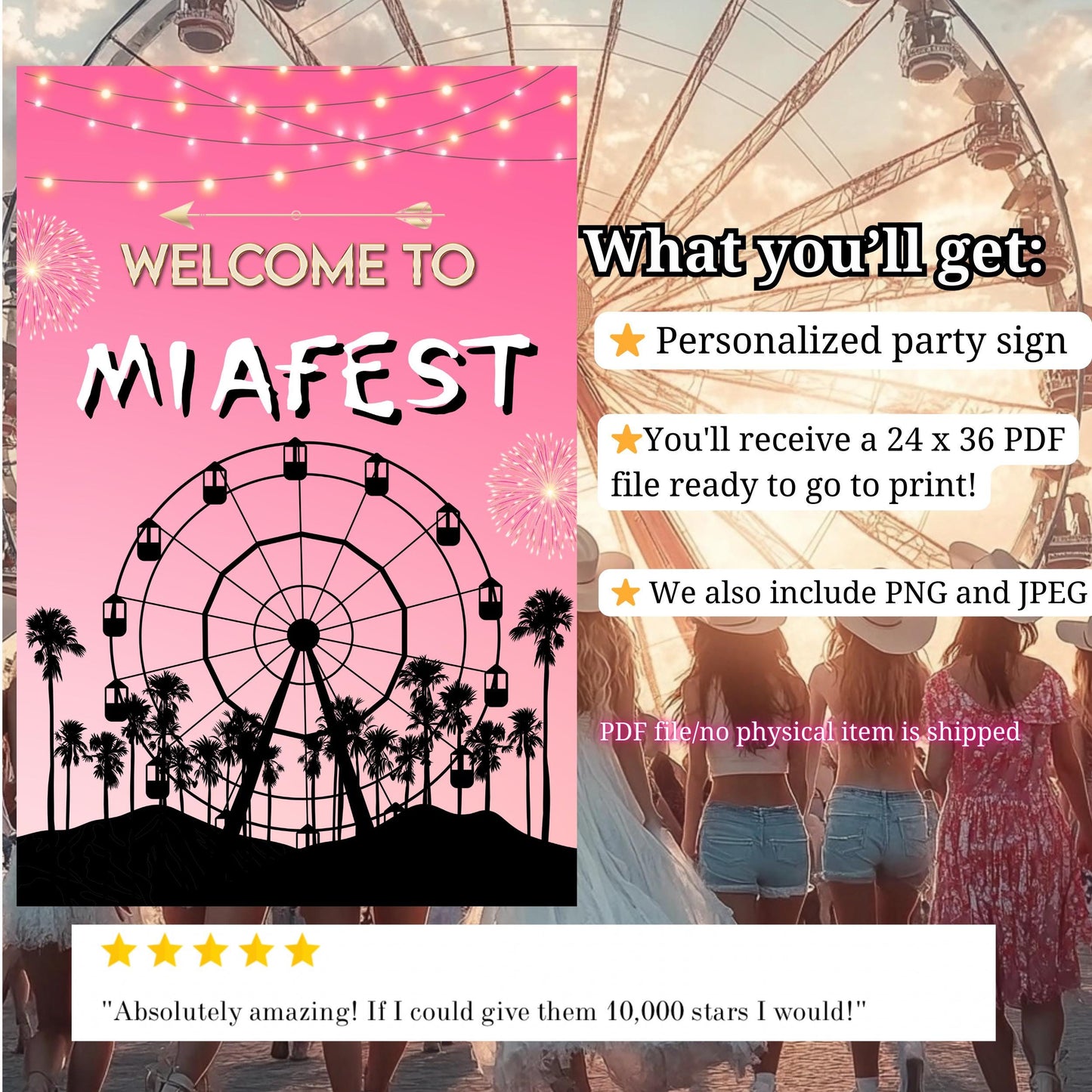Digital Music Festival Party Sign Ferris Wheel Printable Coachella Welcome Sign