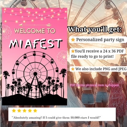 Digital Music Festival Party Sign Ferris Wheel Printable Coachella Welcome Sign