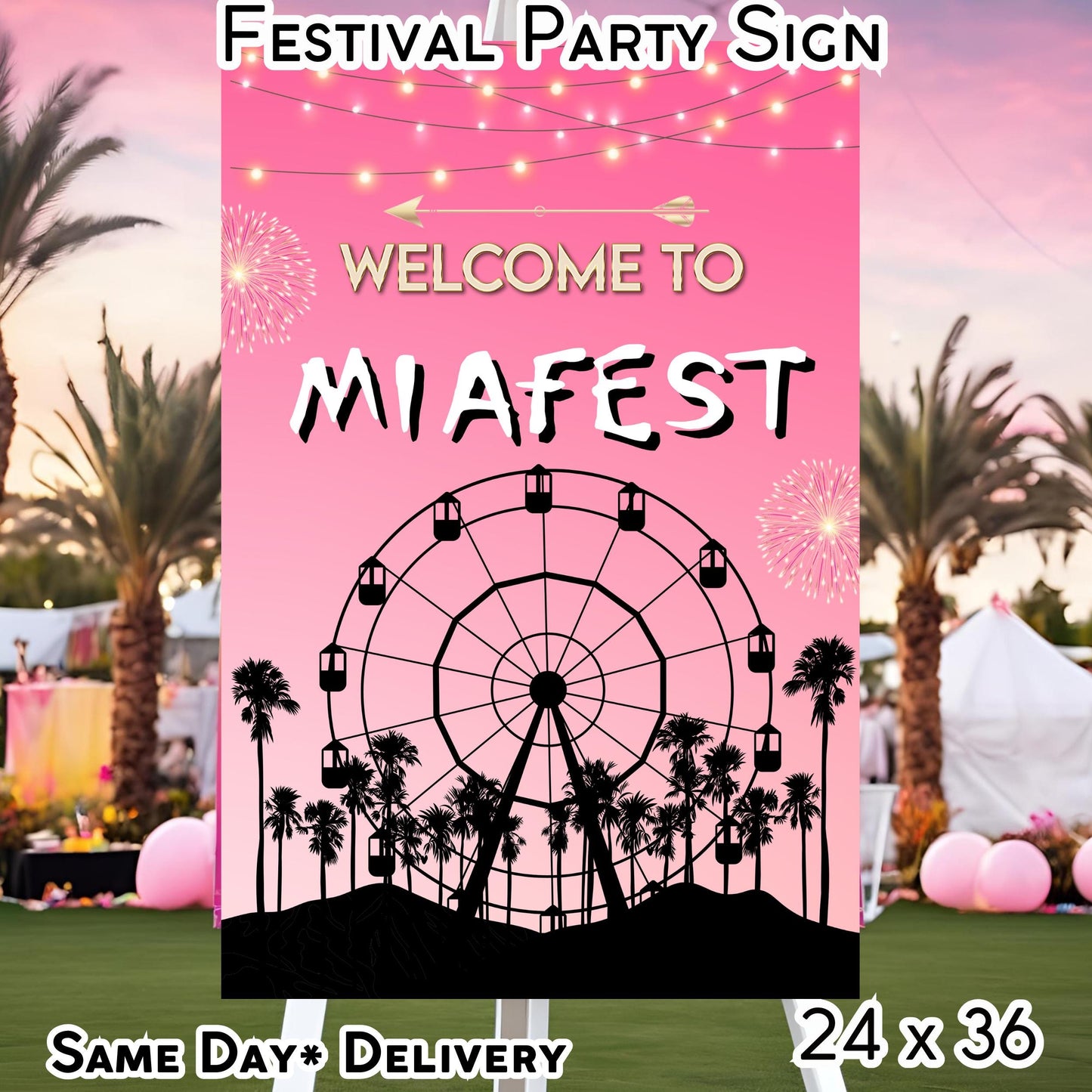 Digital Music Festival Party Sign Ferris Wheel Printable Coachella Welcome Sign