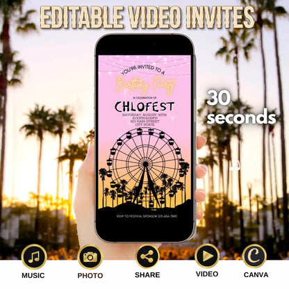 Digital Music Festival Video Invite Coachella Editable Evite Animated Ferris Wheel Mobile Invitation