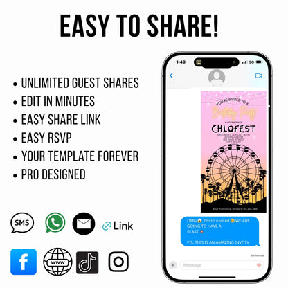 Digital Music Festival Video Invite Coachella Editable Evite Animated Ferris Wheel Mobile Invitation