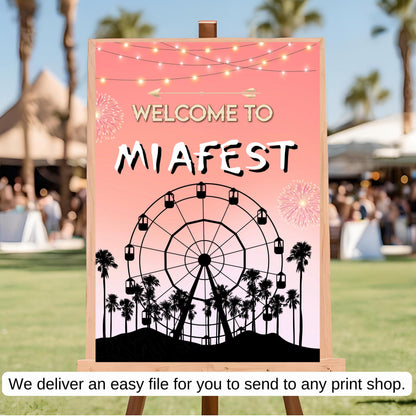 Digital Music Festival Party Sign Ferris Wheel Printable Coachella Welcome Sign