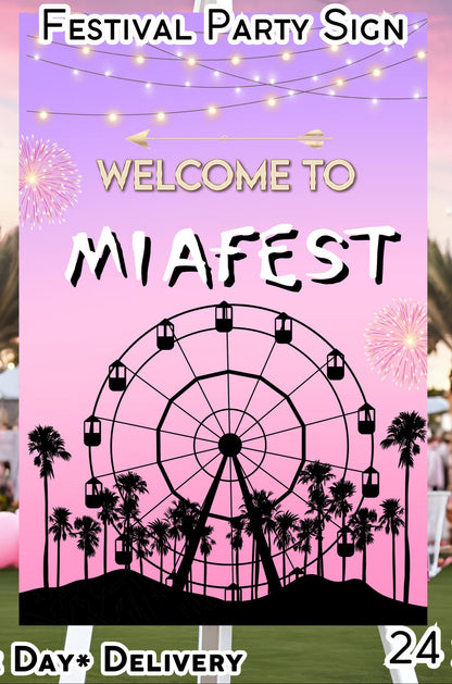 Digital Music Festival Party Sign Ferris Wheel Printable Coachella Welcome Sign