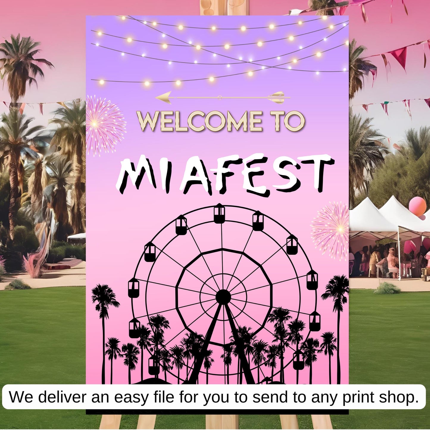Digital Music Festival Party Sign Ferris Wheel Printable Coachella Welcome Sign