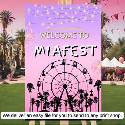 Digital Music Festival Party Sign Ferris Wheel Printable Coachella Welcome Sign
