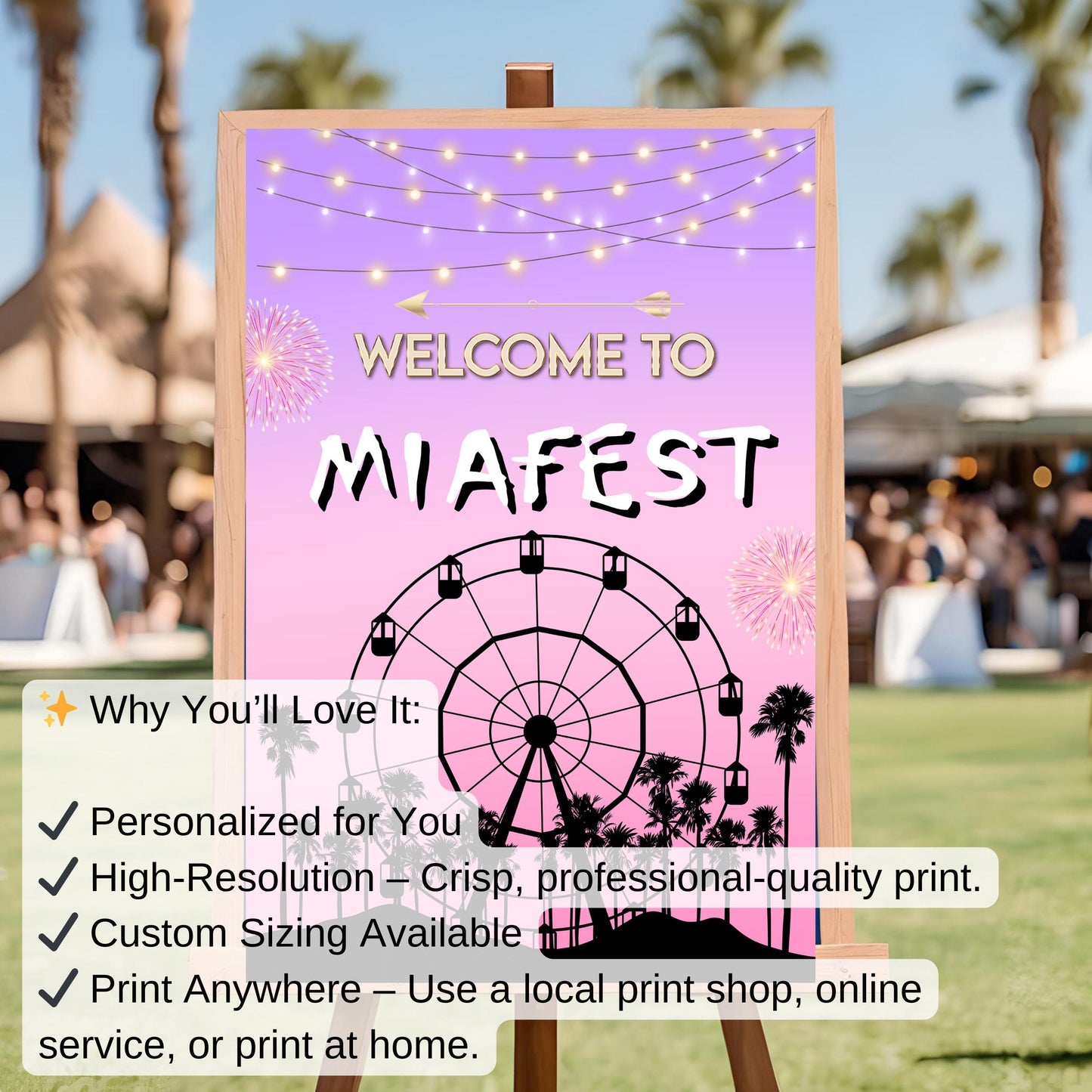 Digital Music Festival Party Sign Ferris Wheel Printable Coachella Welcome Sign