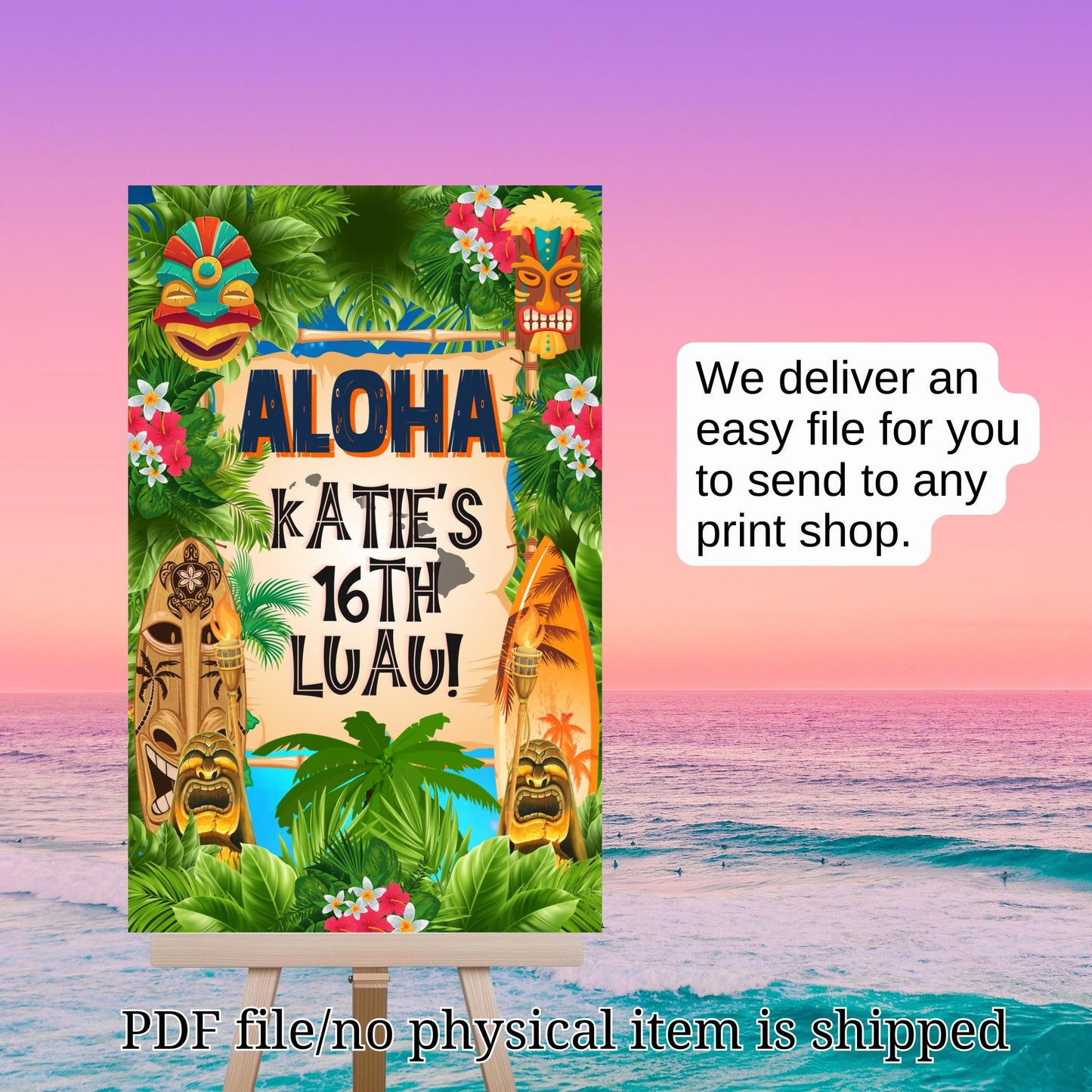 Hawiian Luau Welcome Sign - Tropical Island Poster - Printable Beach party entrance Sign