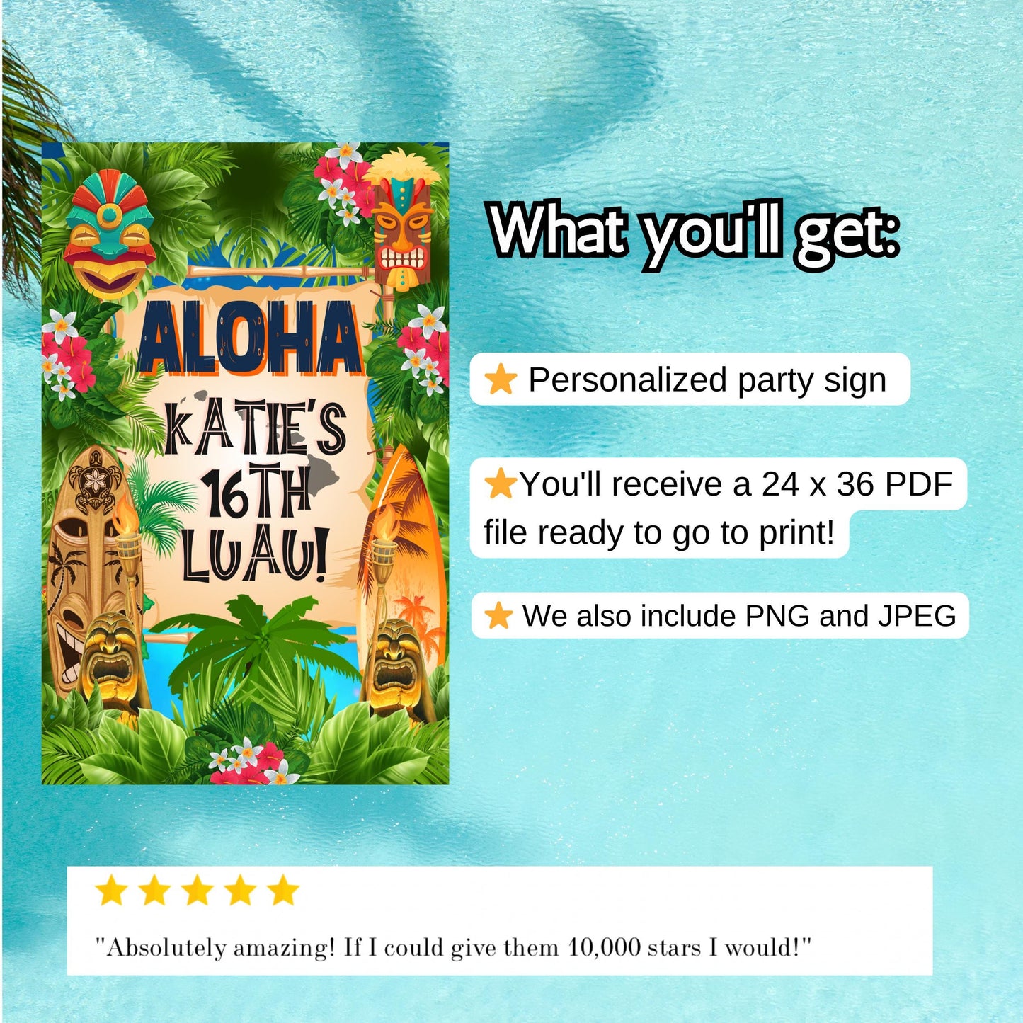 Hawiian Luau Welcome Sign - Tropical Island Poster - Printable Beach party entrance Sign