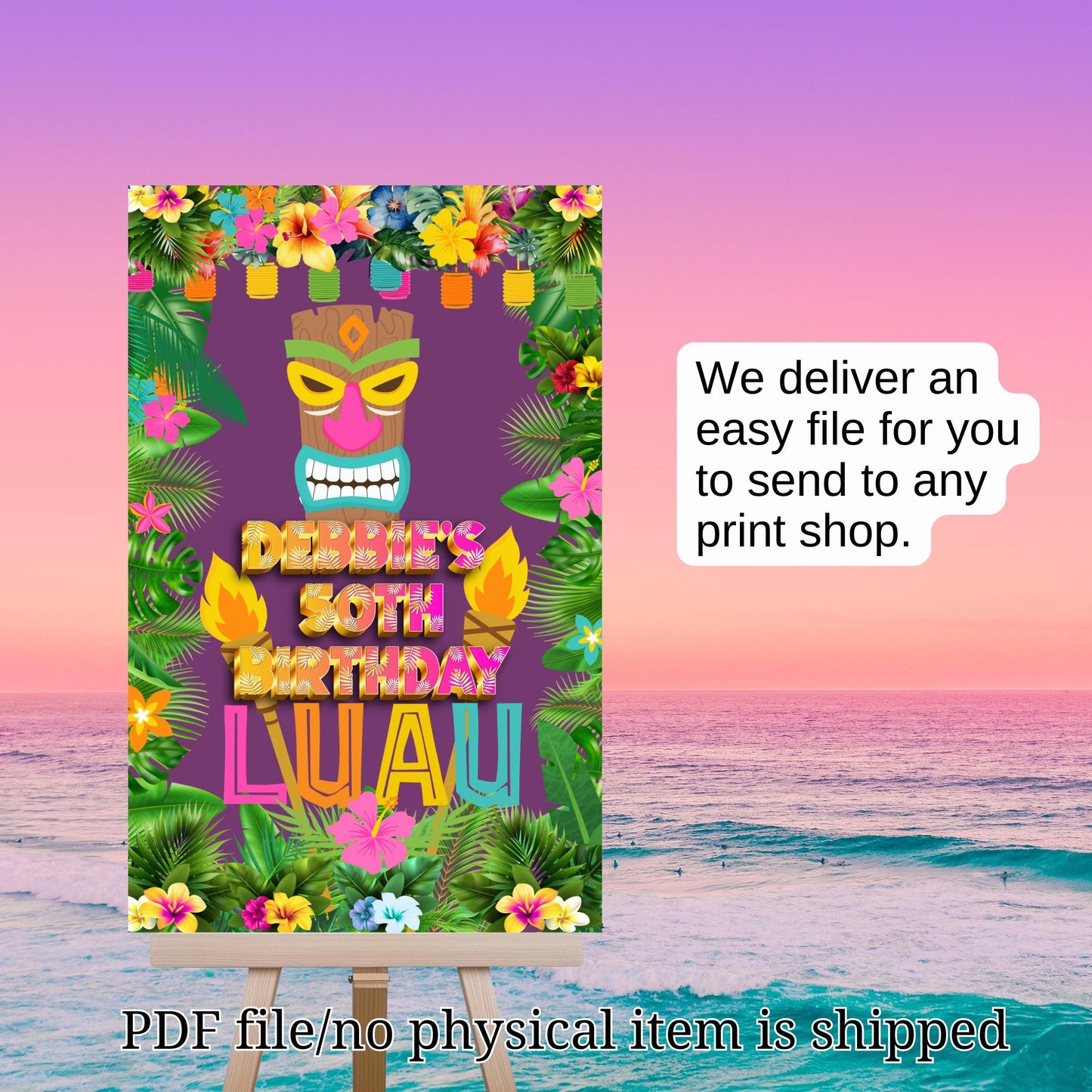 Hawiian Luau Welcome Sign - Tropical Island Poster - Printable Beach party entrance sign