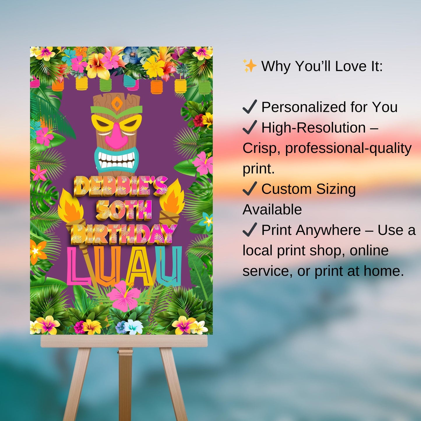 Hawiian Luau Welcome Sign - Tropical Island Poster - Printable Beach party entrance sign