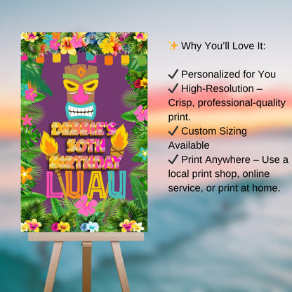 Hawiian Luau Welcome Sign - Tropical Island Poster - Printable Beach party entrance sign