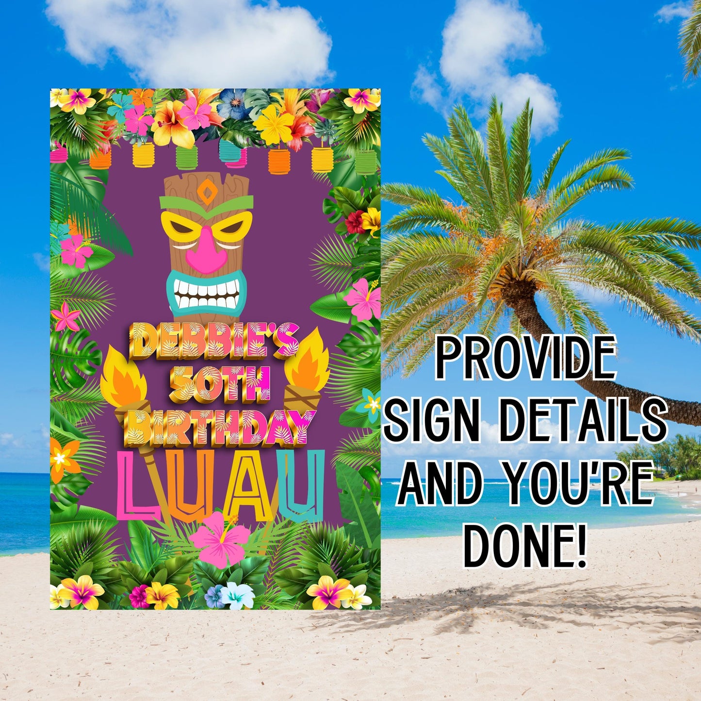 Hawiian Luau Welcome Sign - Tropical Island Poster - Printable Beach party entrance sign