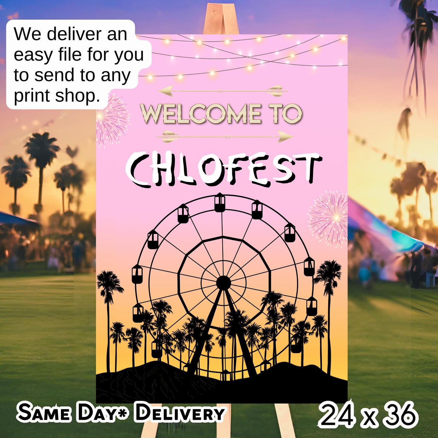 Digital Music Festival Party Sign Ferris Wheel Printable Coachella Welcome Sign