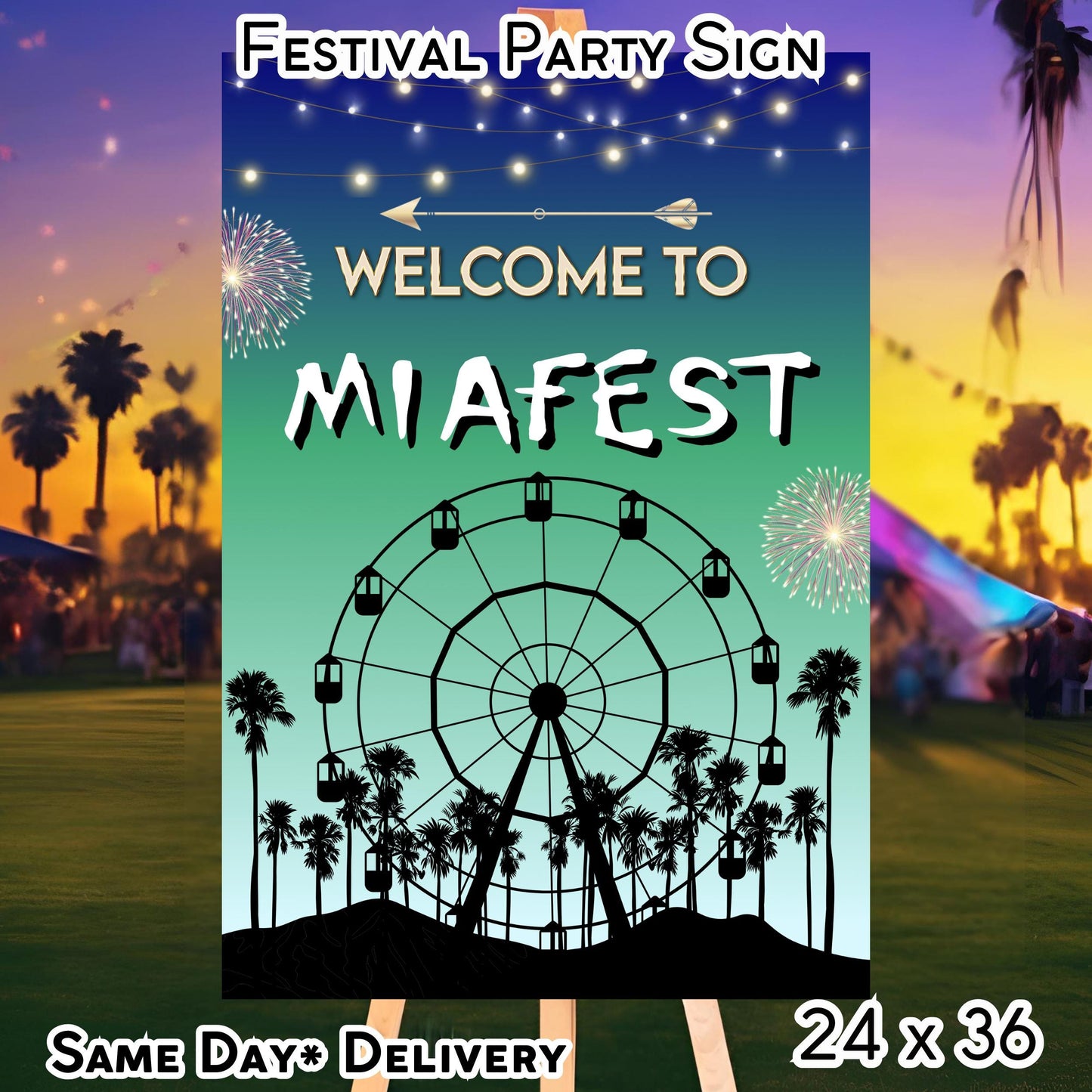 Digital Music Festival Party Sign Ferris Wheel Printable Coachella Welcome Sign