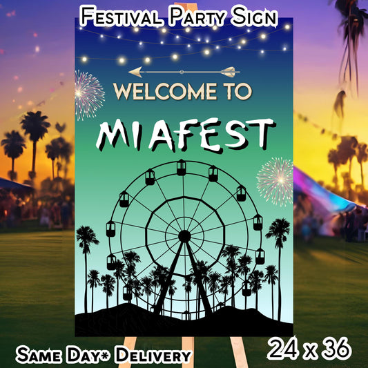 Digital Music Festival Party Sign Ferris Wheel Printable Coachella Welcome Sign