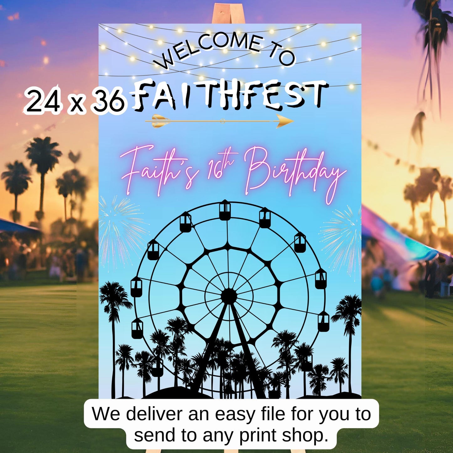 Digital Music Festival Party Sign Ferris Wheel Printable Coachella Welcome Sign