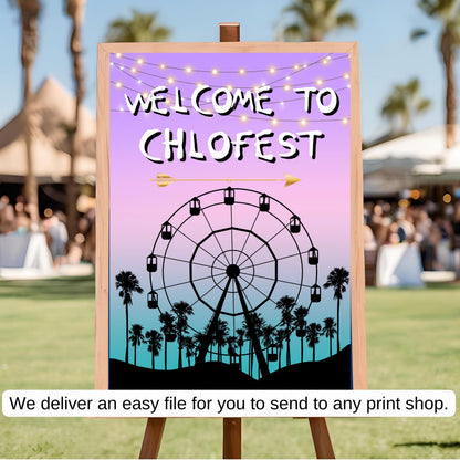 Digital Music Festival Party Sign Ferris Wheel Printable Coachella Welcome Sign