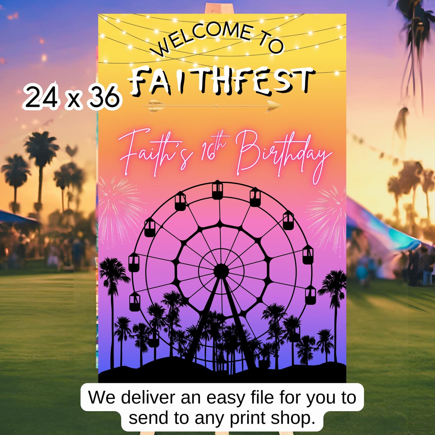 Digital Music Festival Party Sign Ferris Wheel Printable Coachella Welcome Sign