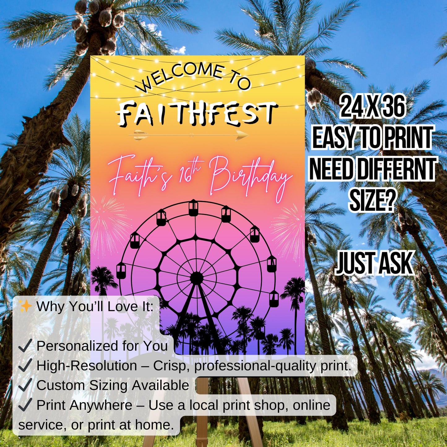 Digital Music Festival Party Sign Ferris Wheel Printable Coachella Welcome Sign