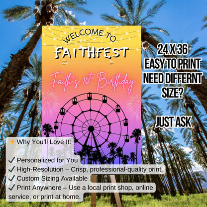 Digital Music Festival Party Sign Ferris Wheel Printable Coachella Welcome Sign
