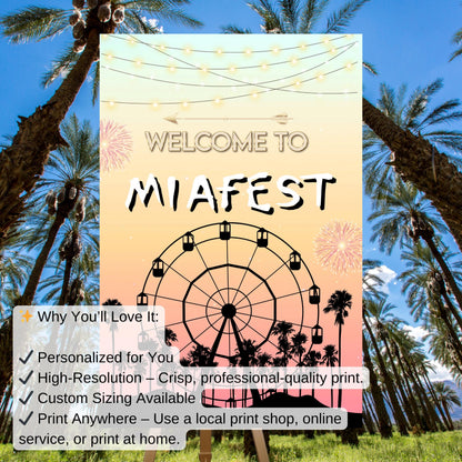 Digital Music Festival Party Sign Ferris Wheel Printable Coachella Welcome Sign