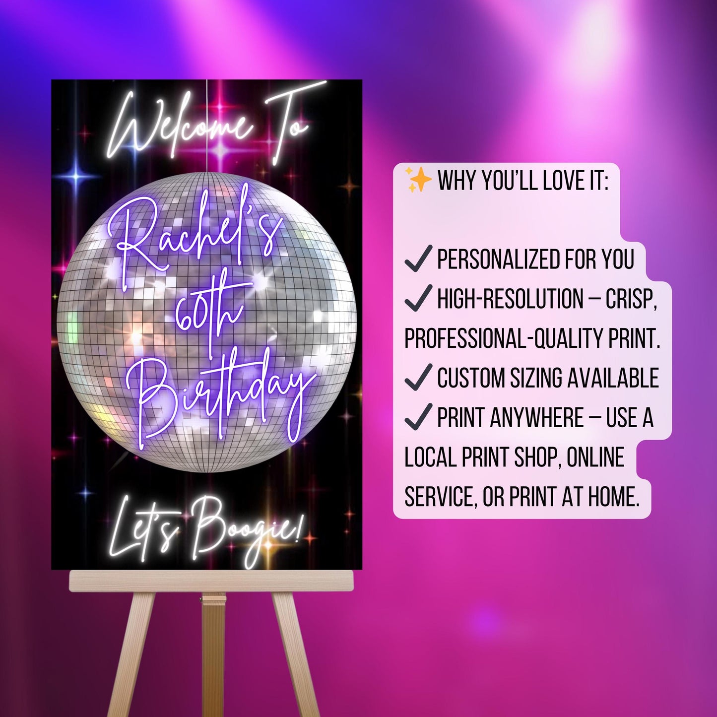 Disco Welcome Sign - Disco Ball Poster - Retro 70s Welcome Poster - Studio 54 Sign