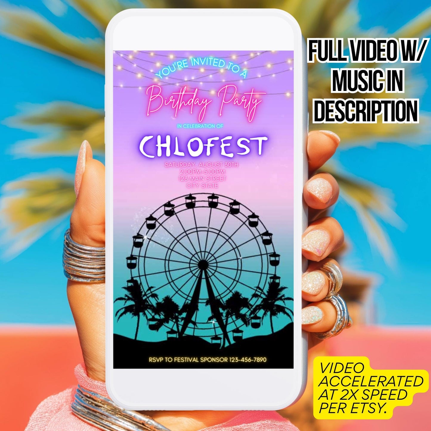 Digital Music Festival Video Invite Coachella Editable Evite Animated Ferris Wheel Mobile Invitation