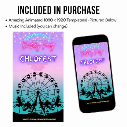 Digital Music Festival Video Invite Coachella Editable Evite Animated Ferris Wheel Mobile Invitation