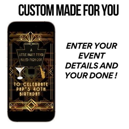 Harlem Nights Video Invitation Gatsby Animated Digital Evite MP4 Speakeasy Prohibition Theme Party Invite Animation Art Deco Jazz Birthday