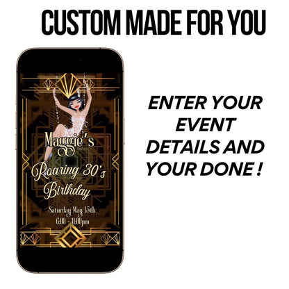 Gatsby Video Invite Roaring 20s party theme | Personalized Prohibition Speakeasy digital invitation