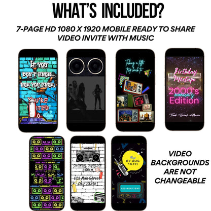 1990s Video Invitation Editable 80s 90s 2000s Birthday Party evite Digital Hip Hop Invite