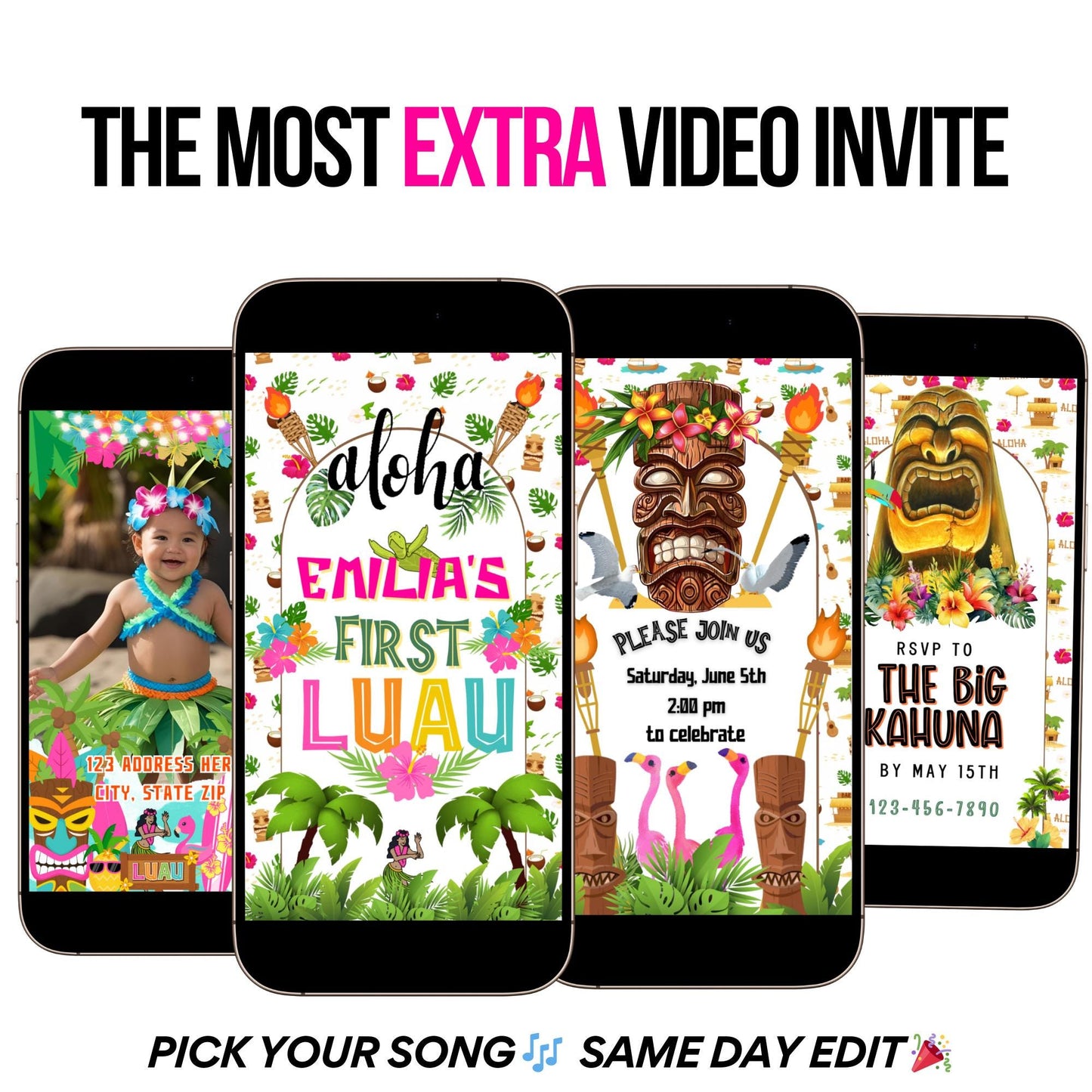 Hawaiian Luau Video Imvite - Animated First Luau birthday invite