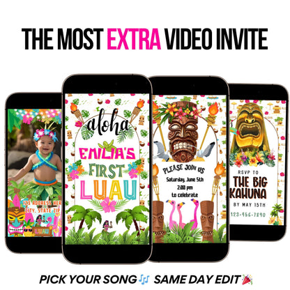Hawaiian Luau Video Imvite - Animated First Luau birthday invite