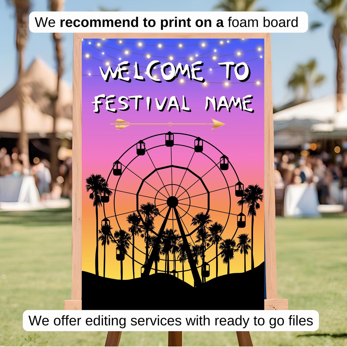 Digital Music Festival Party Sign Ferris Wheel Printable Coachella Welcome Sign