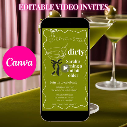 A tini bit older Martini Video Invite | She Likes it dirty martini evite