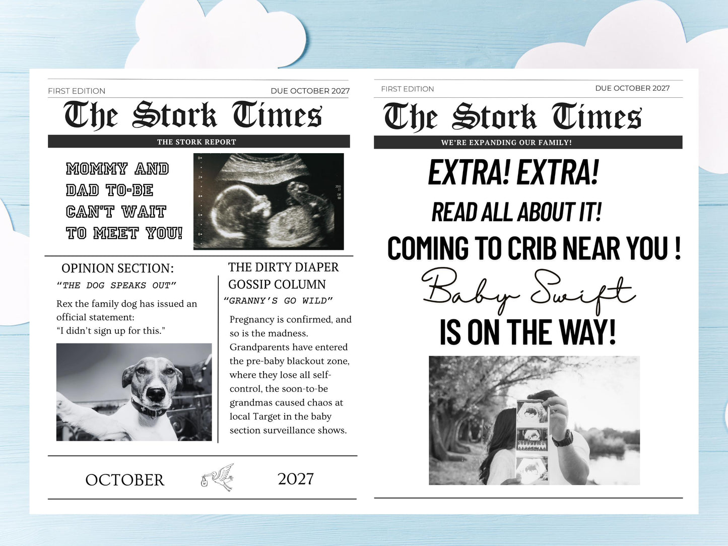Pregnancy Announcement Newspaper Template - Sonogram Picture Baby Newspaper Announcement