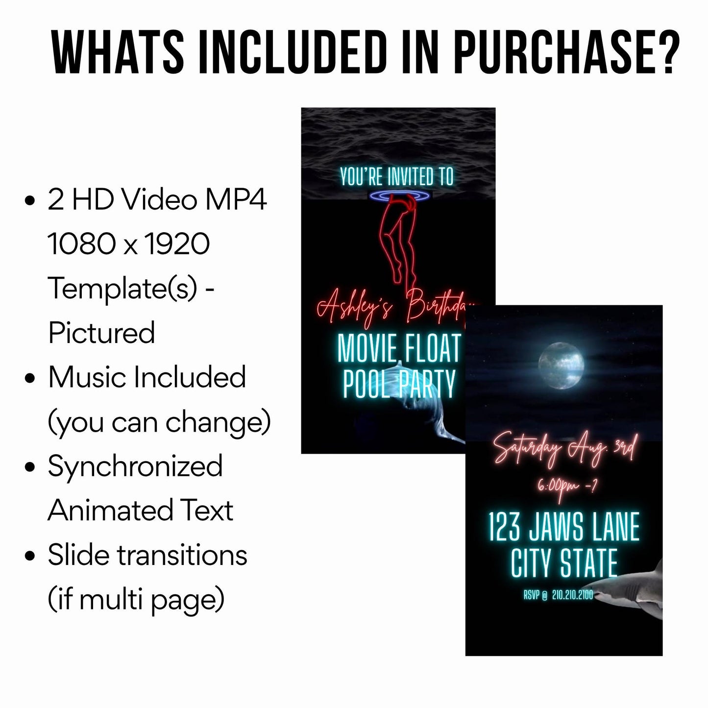 Jaws Video Invite - Animated Shark Pool Evite Canva MP4 Digital Invite