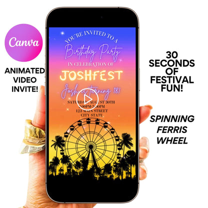 Digital Music Festival Video Invite Coachella Editable Evite Animated Ferris Wheel Mobile Invitation