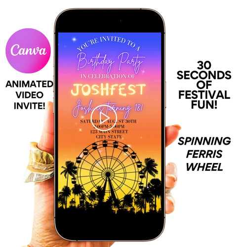 Digital Music Festival Video Invite Coachella Editable Evite Animated Ferris Wheel Mobile Invitation