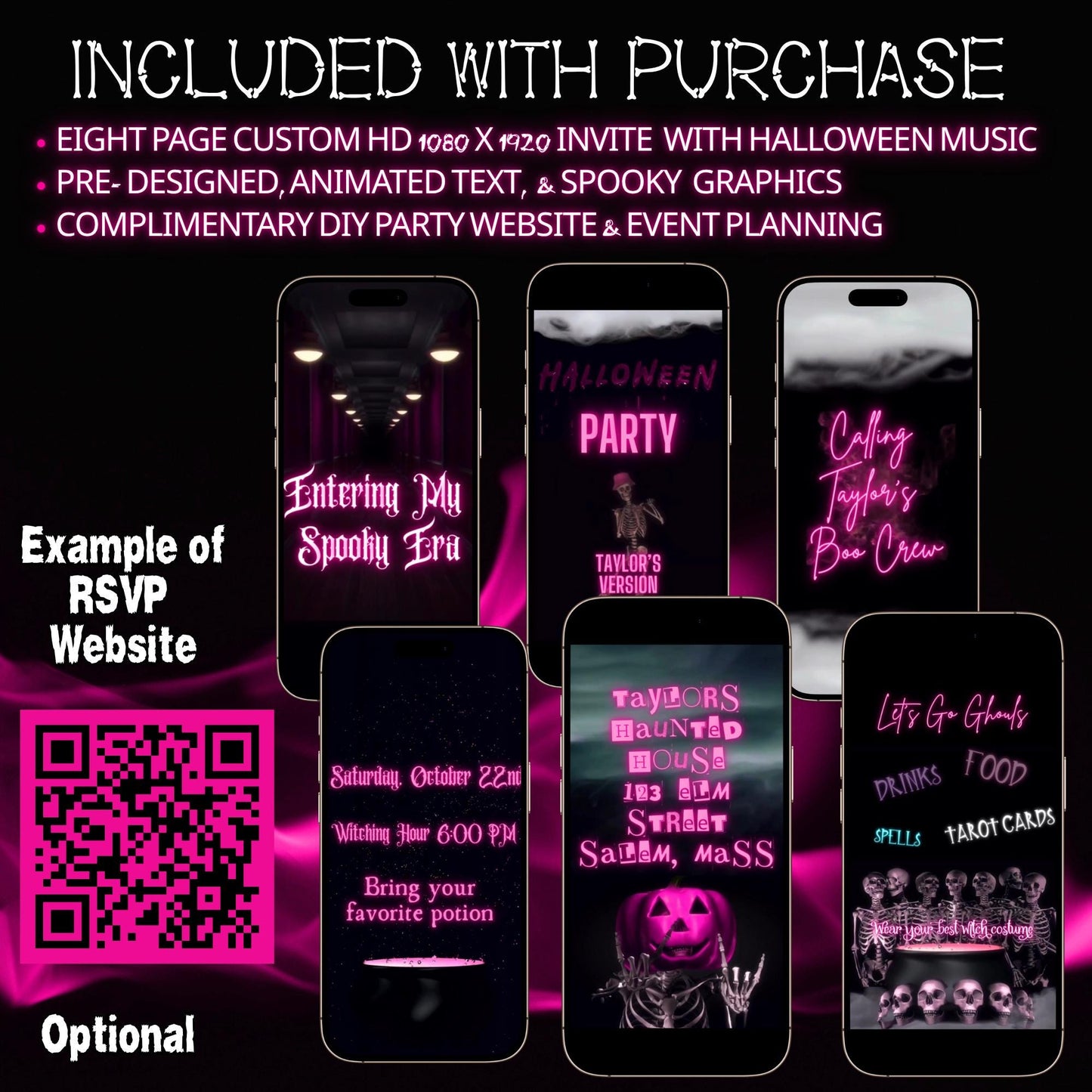 Halloween Video Invitation, Halloween Eras Spooky Season Animated Invite, Editable Halloween Party Mobile Evite