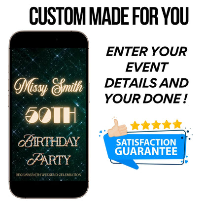 Custom Birthday Dinner Video Invitation Glamorous Birthday Invite Digital Personalized Elegant Birthday Dinner Evite Animated Glitter evite