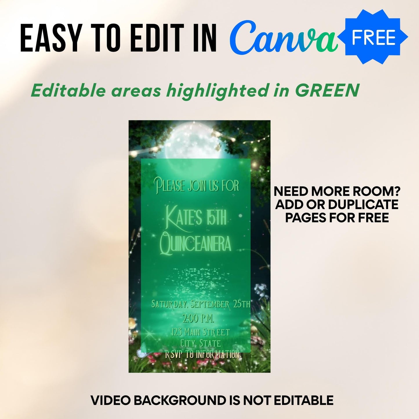 Enchanted Garden Forest Birthday Video Invitation Canva Template Animated Fairy Party Digital Evite Download Magical Woodland evite for her