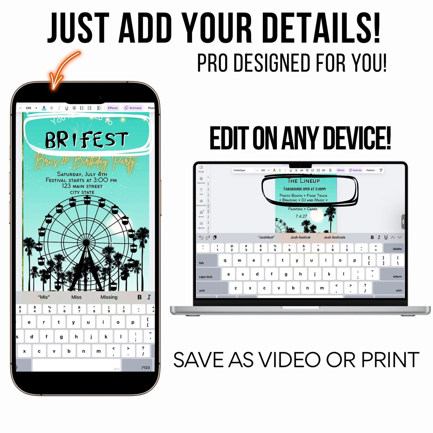 Digital Music Festival Video Invite Coachella Editable Teal Evite Animated Ferris Wheel Mobile Invitation