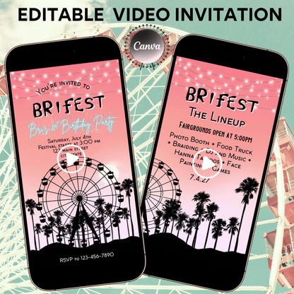 Digital Music Festival Video Invite Coachella Editable Evite Animated Ferris Wheel Mobile Invitation