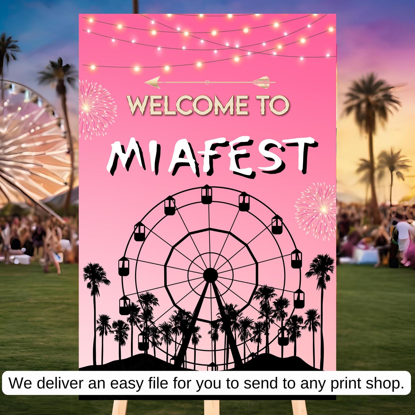 Digital Music Festival Party Sign Ferris Wheel Printable Coachella Welcome Sign