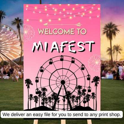 Digital Music Festival Party Sign Ferris Wheel Printable Coachella Welcome Sign